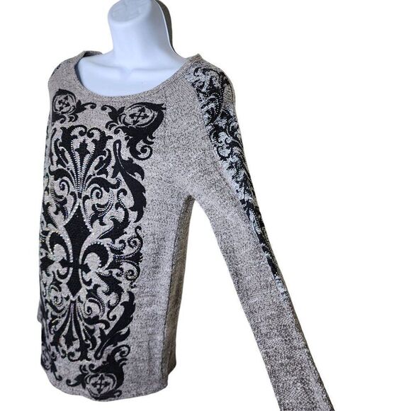 Vintage Y2K Vocal Long Sleeve Fleur De Lis Bedazzled Shirt Top Womens Size S Gra - Picture 2 of 6